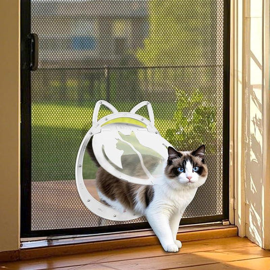 Cat Door for Screen Door, Cat Screen Door with Lockable Magnetic Flap, Anti-Mosquito Cat Door for Screen Window, White