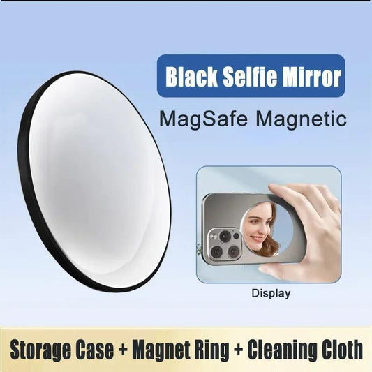 SELECTED Magnetic Slim Selfie Mirror for Back Camera - Convex Mirror Compatible with Magsafe Iphone 15, 14, 13 Max & plus - Perfect for Selfies and Vlogging Black Alloy
