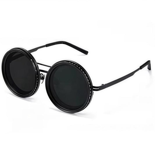 Rounded Polarized Glasses, Adjustable Tint Sunglasses, 1-9 Gears Sunglasses, Beach Shady Rays Frames Sunglasses with ND Filter Lenses, Men Gifts